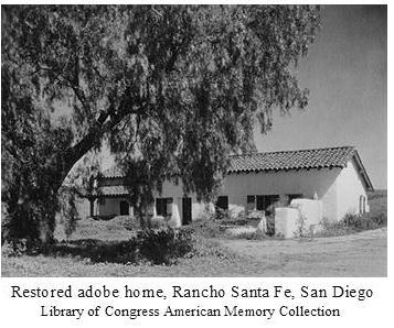 restored historic adobe home on the Rancho Santa Fe, San Diego