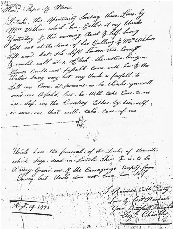 image of letter from Elizabeth Chandler