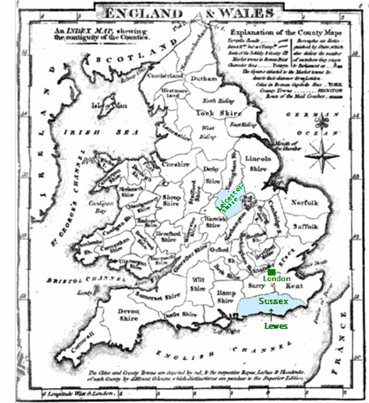 Map of England showing locations important to Group 8